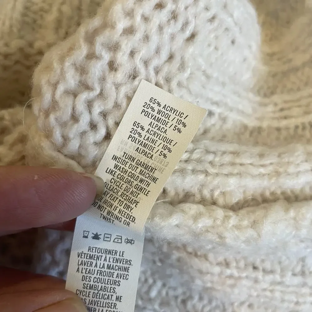 Aerie Sweater Size S Boxy Style Open Weave Crew Neck Ivory Wool/Alpaca‎ Blend